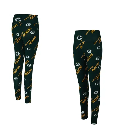 Concepts Sport Women's Green Green Bay Packers Mosaic Allover Print Leggings In Black