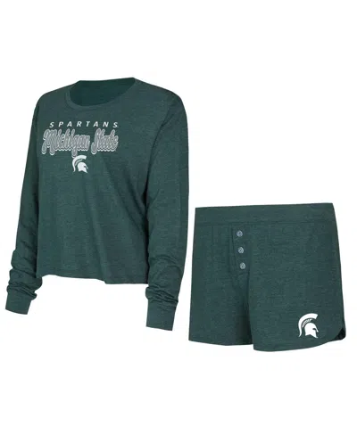 Concepts Sport Women's Green Michigan State Spartans Team Color Long Sleeve T-shirt Shorts Set In Green,hunter Green