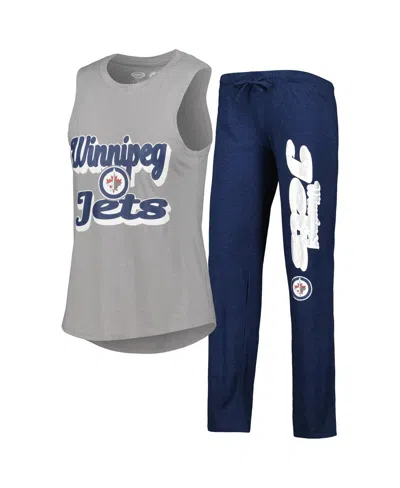 Concepts Sport Women's Heather Gray/heather Navy Winnipeg Jets Meter Muscle Tank Top Pants Sleep Set In Heather Gray,heather Navy