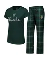 Concepts Sport Women's Hunter Green Milwaukee Bucks Vector T-shirt Flannel Pants Sleep Set In Hunter Green