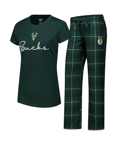 Concepts Sport Women's Hunter Green Milwaukee Bucks Vector T-shirt Flannel Pants Sleep Set