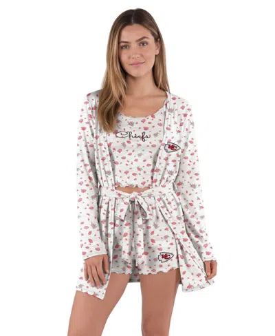 Concepts Sport Women's Kansas City Chiefs Cora Hacci-knit Floral-print Tank, Shorts, And Robe, 3-piece Set In Gray