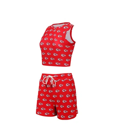 Concepts Sport Women's Kansas City Chiefs Gauge Allover Print Cropped Tank Top And Shorts Sleep, Set Of 2 In Red