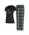 Concepts Sport Women's Las Vegas Raiders Vector T-shirt Flannel Pants Sleep Set In Black,gray