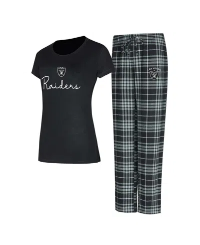 Concepts Sport Women's Las Vegas Raiders Vector T-shirt Flannel Pants Sleep Set In Black