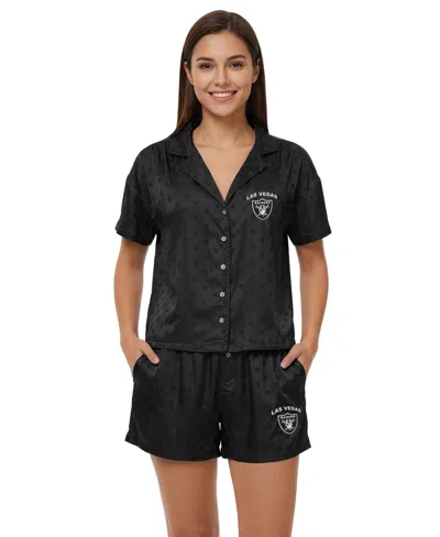 Concepts Sport Women's Las Vegas Raiders Wink Dot Polka-dot Satin-jacquard Button-up Shirt And Shorts, 2-piece Set In Multi