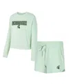 Concepts Sport Women's Light Green Michigan State Spartans Elevation Tri-blend Long Sleeve Top And Short, Set Of 2 In Green