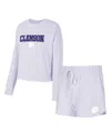 Concepts Sport Women's Light Purple Clemson Tigers Elevation Tri-blend Long Sleeve Top And Shorts Set In Purple