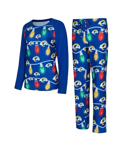 Concepts Sport Women's Los Angeles Rams Garland Knit Raglan Long Sleeve Top Pants Set In Blue