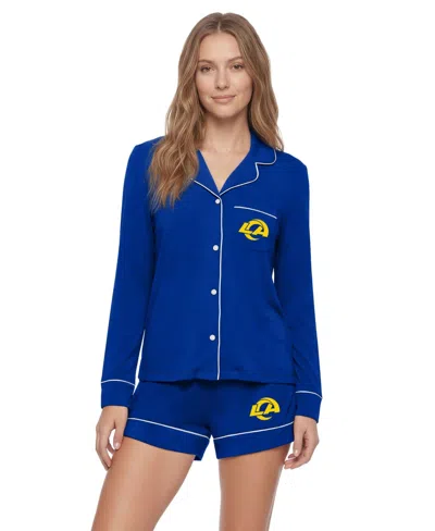 Concepts Sport Women's Los Angeles Rams Medley Modal-blend Button-up Shirt And Shorts, 2-piece Set In Blue