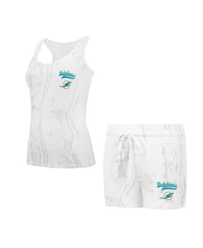 Concepts Sport Women's Miami Dolphins Quartz Hacci Knit Tank Top Shorts Sleep Set In White,gray