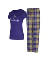 Concepts Sport Women's Minnesota Vikings Vector T-shirt Flannel Pants Sleep Set In Purple,gold