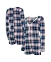 Concepts Sport Women's Navy Atlanta Braves Ashford Plaid V-neck Knit Romper In Blue
