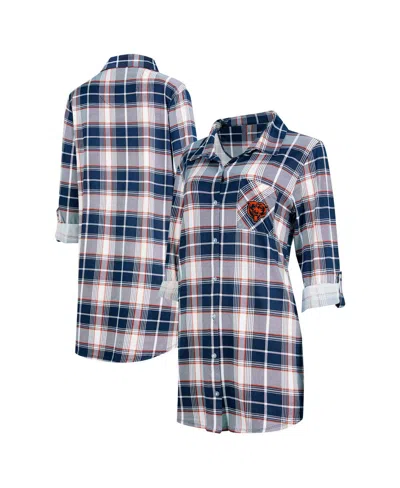 Concepts Sport Women's Navy Chicago Bears Ashford Plaid Knit Nightshirt In Multi