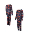 Concepts Sport Women's Navy Chicago Bears Roadway Allover Print Microfleece Full-zip Union Suit In Multi