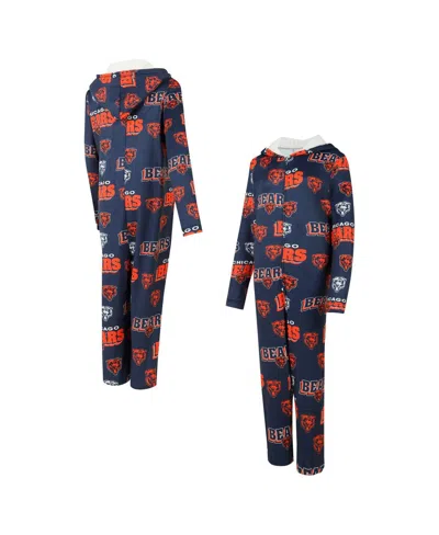 Concepts Sport Women's Navy Chicago Bears Roadway Allover Print Microfleece Full-zip Union Suit In Multi