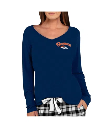 Concepts Sport Women's Navy Denver Broncos Marathon Knit Long Sleeve Lightweight V-neck Lounge Top In Blue