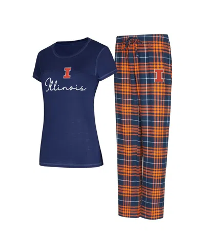 Concepts Sport Women's Navy Illinois Fighting Illini Vector T-shirt Flannel Pants Sleep Set