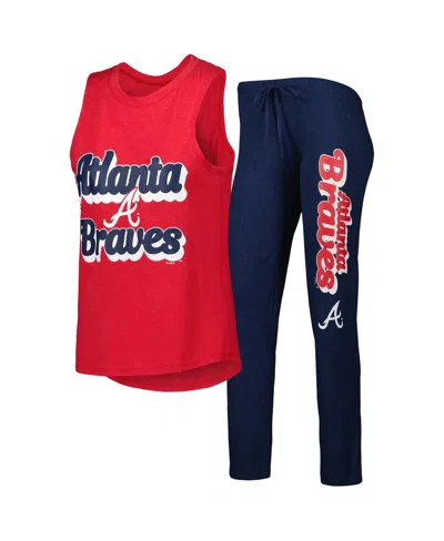 Concepts Sport Women's Navy, Red Atlanta Braves Wordmark Meter Muscle Tank Top And Pants Sleep Set In Navy,red