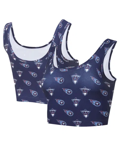 Concepts Sport Women's Navy Tennessee Titans Record Allover Print Bralette In Blue