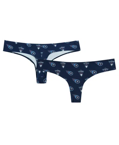 Concepts Sport Women's Navy Tennessee Titans Record Allover Print Knit Thong In Blue