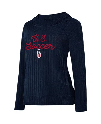 Concepts Sport Women's Navy Uswnt Linger Long Sleeve Hooded Top In Blue