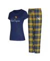 Concepts Sport Women's Navy West Virginia Mountaineers Vector T-shirt Flannel Pants Sleep Set In Navy