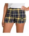 Concepts Sport Women's Navy/gold Milwaukee Brewers Ultimate Flannel Shorts In Blue