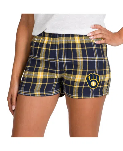 Concepts Sport Women's Navy/gold Milwaukee Brewers Ultimate Flannel Shorts In Blue