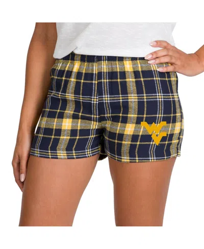 Concepts Sport Women's Navy/gold West Virginia Mountaineers Ultimate Flannel Shorts In Multi