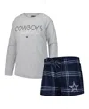 Concepts Sport Women's Navy/gray Dallas Cowboys Petition Raglan Long Sleeve T-shirt And Shorts Set In Navy,gray