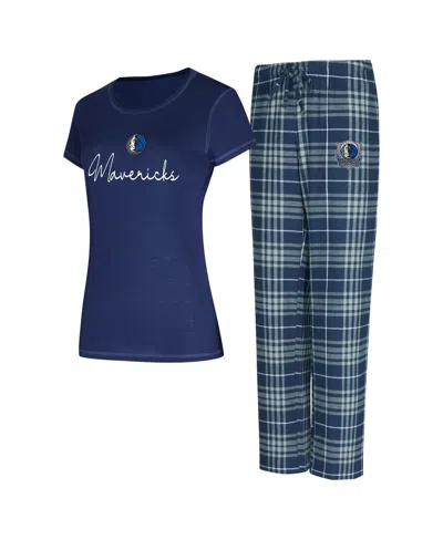Concepts Sport Women's Navy/gray Dallas Mavericks Vector T-shirt Flannel Pants Sleep Set In Navy,gray