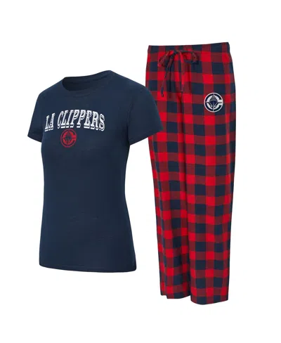 Concepts Sport Women's Navy/red La Clippers Avondale T-shirt And Pants Flannel Pj Set In Blue