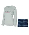 Concepts Sport Women's New England Patriots Petition Raglan Long Sleeve T-shirt And Shorts Set In Navy,gray