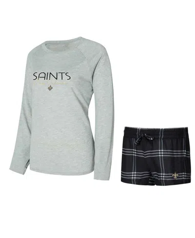 Concepts Sport Women's New Orleans Saints Petition Raglan Long Sleeve Top Shorts Set In Multi