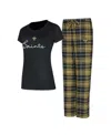 Concepts Sport Women's New Orleans Saints Vector T-shirt Flannel Pants Sleep Set In Black,gold