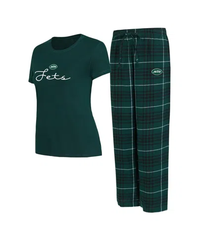 Concepts Sport Women's New York Jets Vector T-shirt Flannel Pants Sleep Set In Green,black