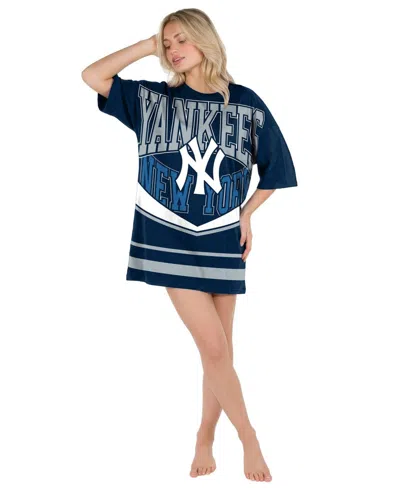 Concepts Sport Women's New York Yankees Mosaic Knit Short-sleeve Nightdress In Blue