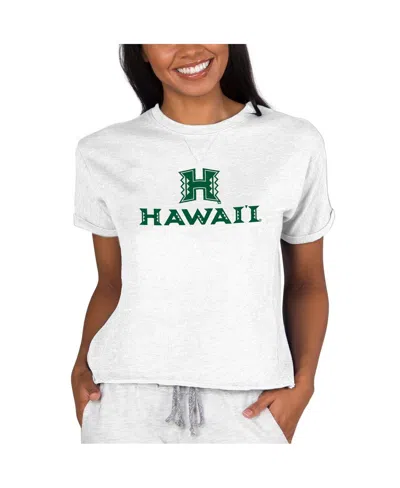 Concepts Sport Women's Oatmeal Hawaii Rainbow Warriors Tri-blend Mainstream Terry Short Sleeve Sweatshirt Top In White