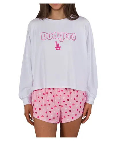 Concepts Sport Women's Pink Los Angeles Dodgers Lyric Knit Long Sleeve Top And Short Set In Multi