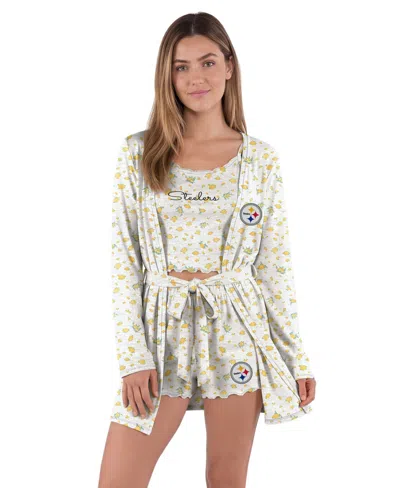 Concepts Sport Women's Pittsburgh Steelers Cora Hacci-knit Tank, Shorts, And Robe, 3-piece Set In Multi