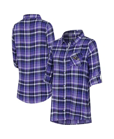 Concepts Sport Women's Purple Baltimore Ravens Laney Plaid Tri-blend Full-button Nightshirt In Multi