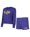Concepts Sport Women's Purple Lsu Tigers Team Color Long Sleeve T-shirt And Shorts Set In Purple