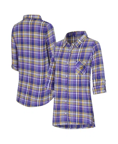 Concepts Sport Women's Purple Minnesota Vikings Laney Plaid Tri-blend Nightshirt In Multi