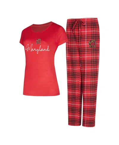 Concepts Sport Women's Red Maryland Terrapins Vector T-shirt Flannel Pants Sleep Set