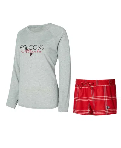 Concepts Sport Women's Red/gray Atlanta Falcons Petition Raglan Long Sleeve Top And Shorts Set In Multi