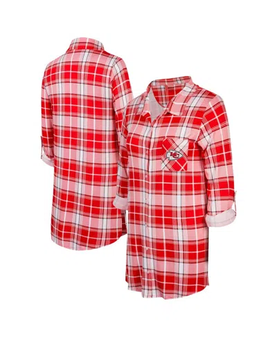 Concepts Sport Women's Red/white Kansas City Chiefs Ashford Plaid Knit Nightshirt In Red,white