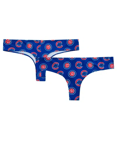 Concepts Sport Women's Royal Chicago Cubs Record Allover Print Knit Thong In Blue
