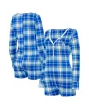 Concepts Sport Women's Royal Los Angeles Dodgers Ashford Plaid V-neck Knit Romper In Royal