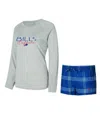 Concepts Sport Women's Royal/gray Buffalo Bills Petition Raglan Long Sleeve T-shirt And Shorts Set In Royal,gray